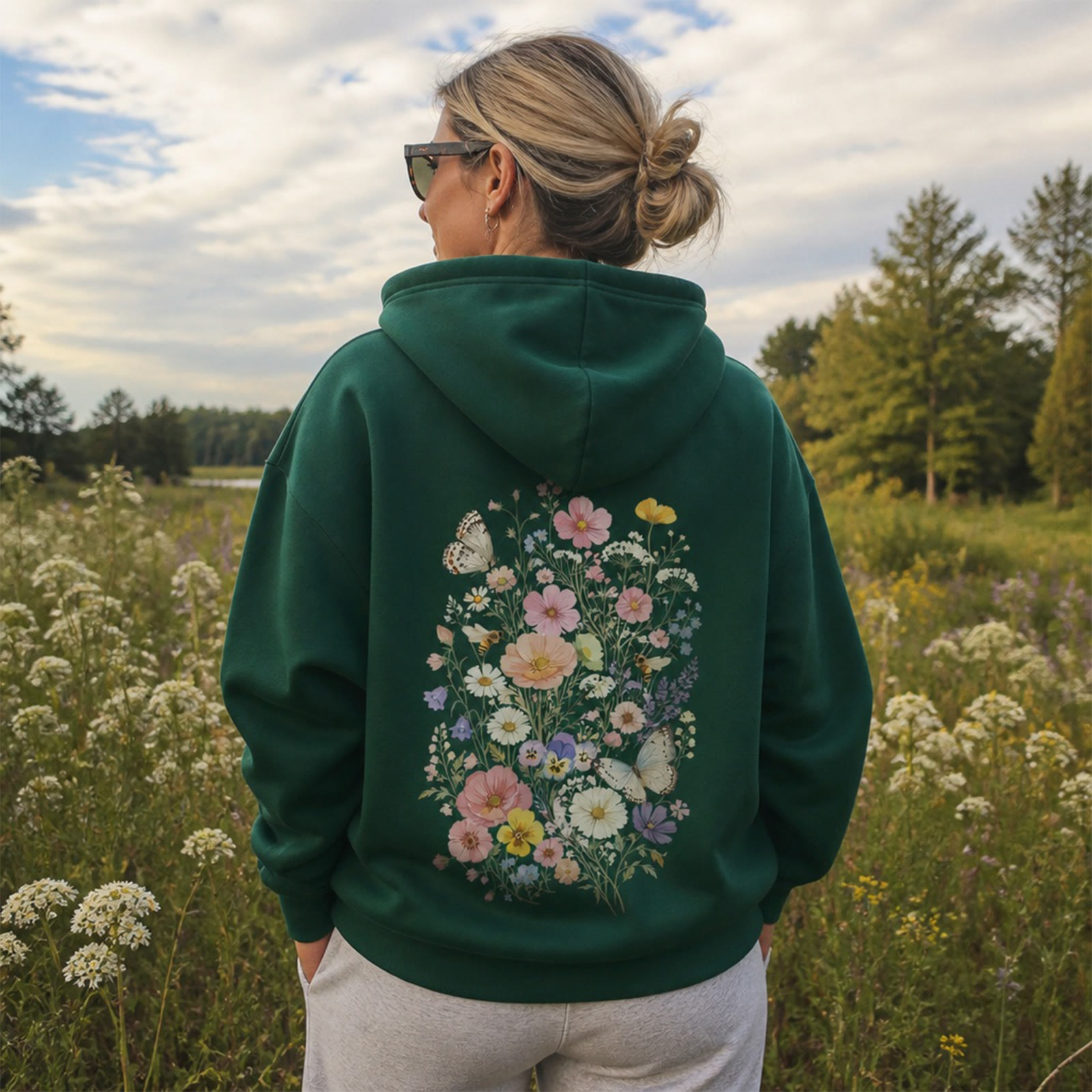 Rubbyoo Vintage Wildflower Meadow Unisex Hoodie - image 4