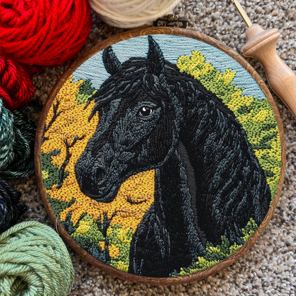 Black Horse Punch Needle Kit - Diy Animal Handmade Crfat | Perfect Home Ornament  - image 9