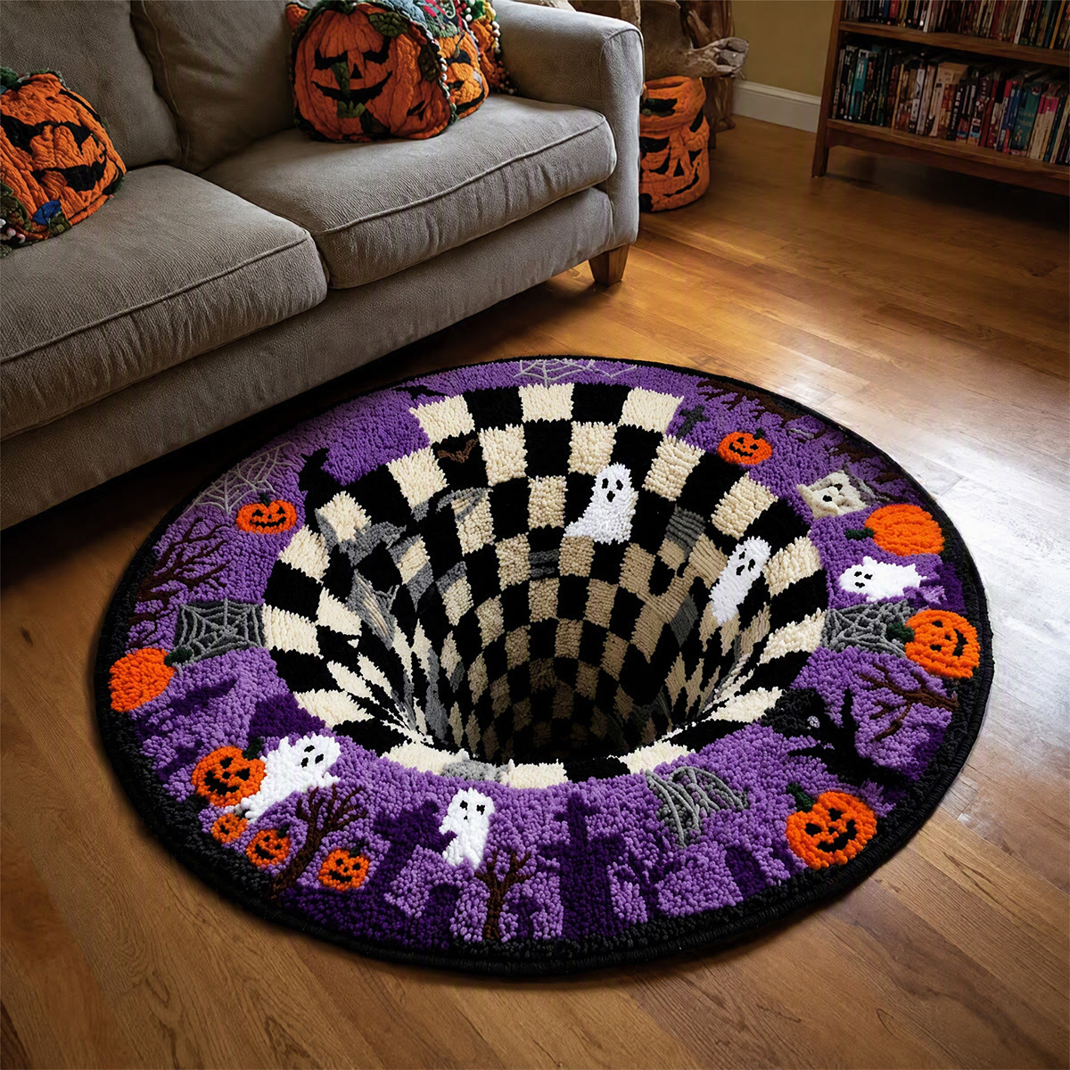 Rubbyoo Latch Hook Rug Kit - Halloween Black Hole | Decorative Optical Illusion Carpet | Spooky Stair Corner Rug   - image 5