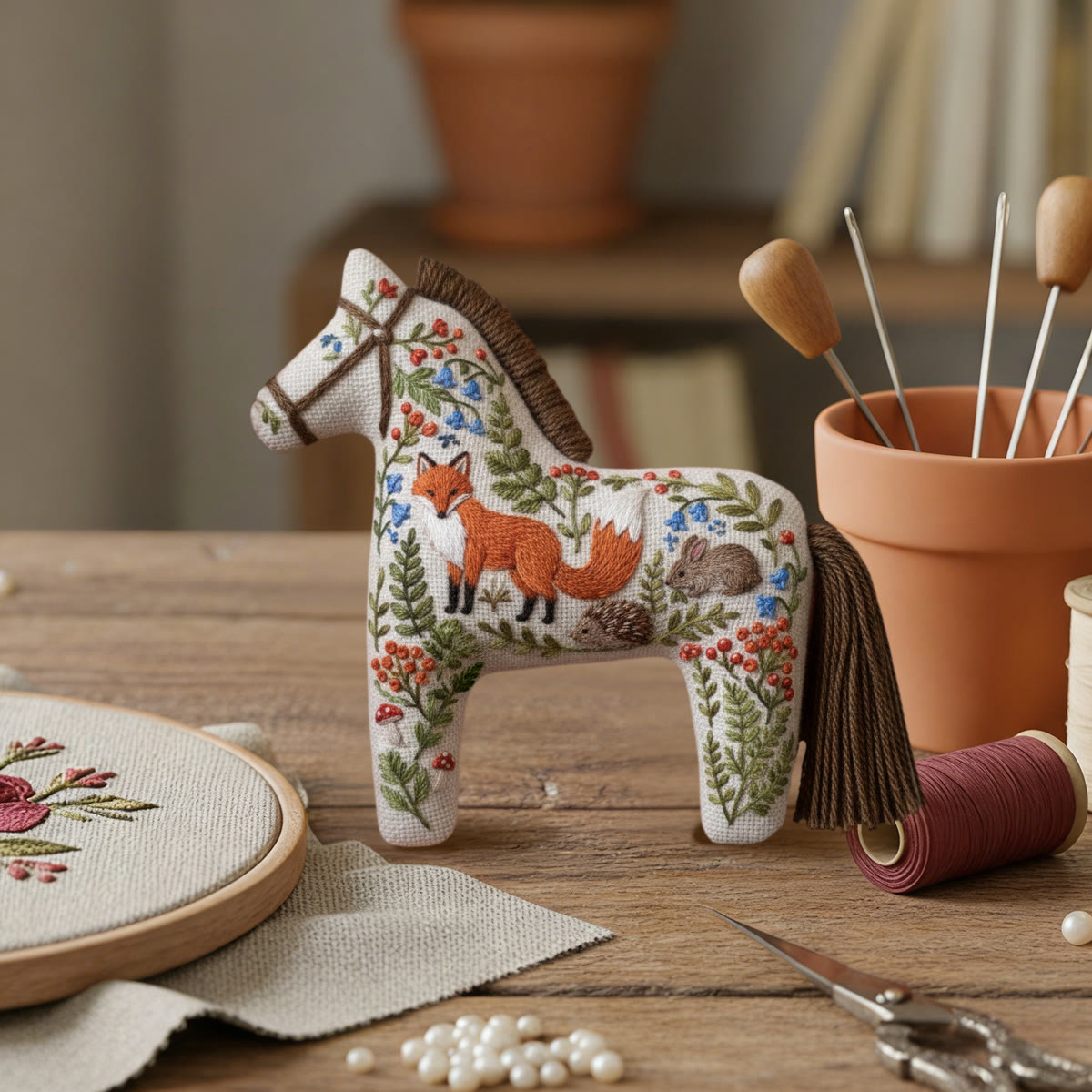 Rubbyoo Dala Horse Embroidery Kit - Fox and Woodland Friends | Beginner-Friendly Craft | Cute Gift Option - image 5