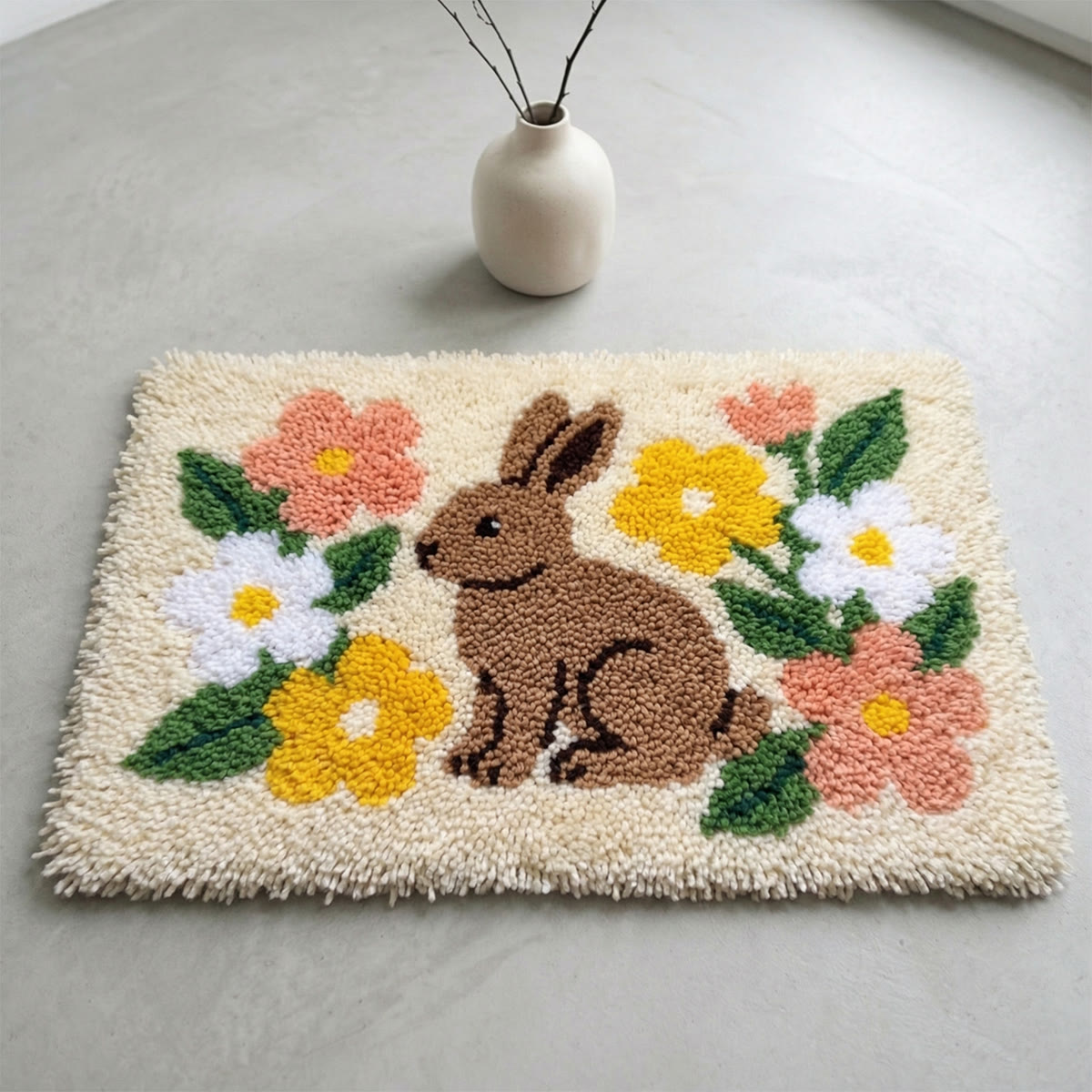 Rubbyoo Latch Hook Rug Kit - Floral Bunny | Spring Handmade Ornament | Creative Animal Rug - image 7