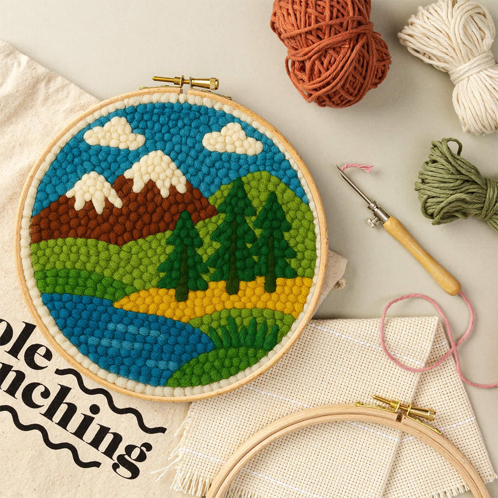 Mountain Lake Landscape Punch Needle Kit – Beginning Project | Playful Decorative Hanging - image 10
