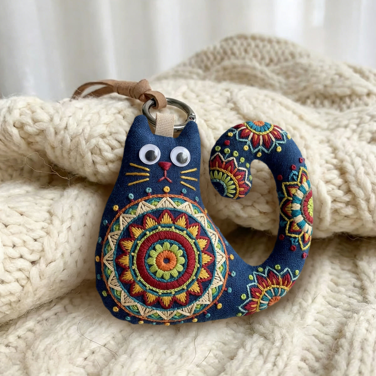 Rubbyoo Cat Embroidery Kit - Floral Mandala | Vibrant Gift For Her | Boho Bag Charm - image 2