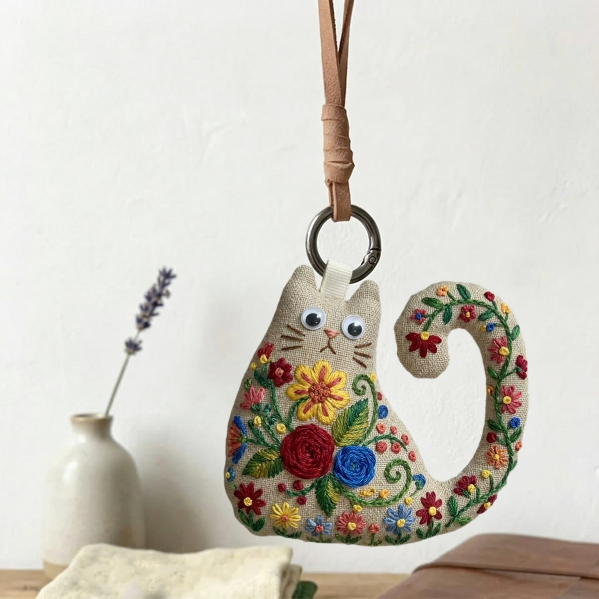 Rubbyoo Cat Embroidery Kit - Red Rose And Blue Daisy | Personalized Gift For Her | Nursery Wall Decor - image 6