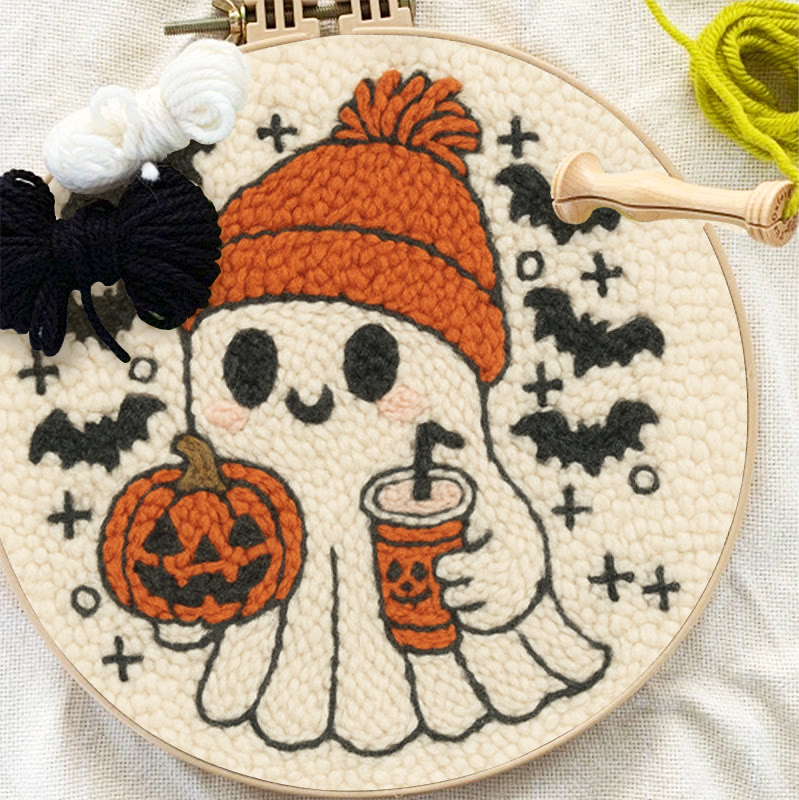 Drinking Ghost Punch Needle Kit - Adorable Halloween Needlework | Handmade Coaster Craft  - image 5