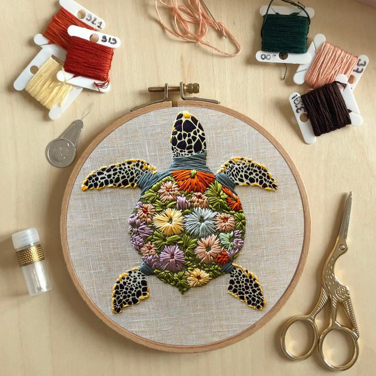 Rubbyoo Embroidery Kit - Floral Turtle Design | Nature-inspired Handcrafted Art | Ideal For Creative Crafters - image 7