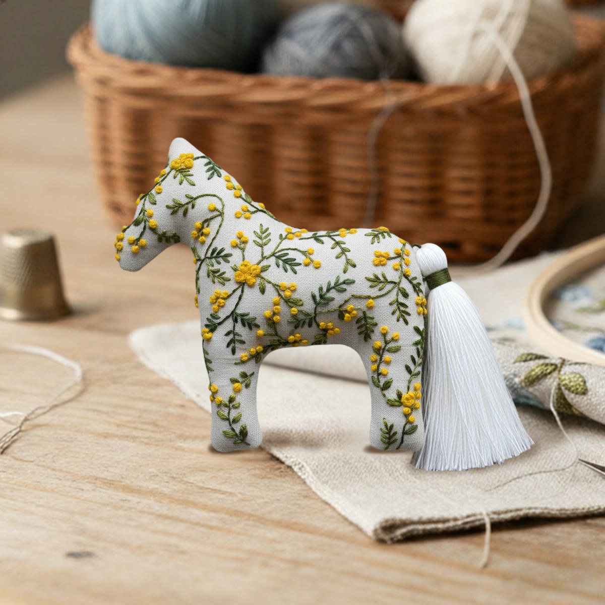 Rubbyoo Dala Horse Embroidery Kit - Grey with Yellow Blossom | Relaxing DIY | Nice Desk Accent - image 3