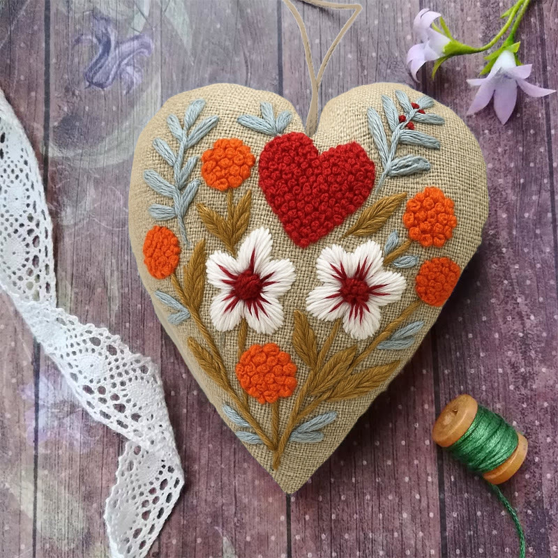 Rubbyoo Heart Embroidery Kit - Floral Love | Diy Hanging Craft For Lover | Perfect Handmade Ornament - image 3