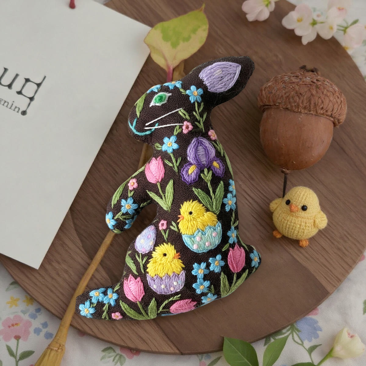 Rubbyoo Rabbit Embroidery Kit - Chick And Flower | Easter Bunny Ornament | Diy Stitch Artwork - image 10