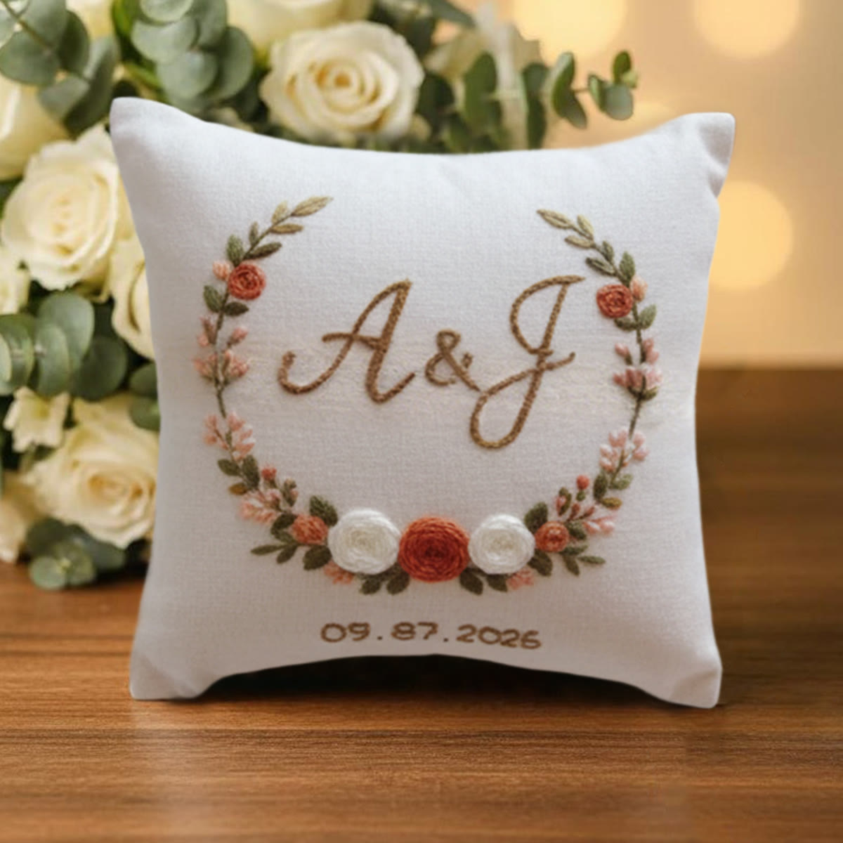 Rubbyoo Personalized Ring Bearer Pillow Embroidery Kit - Rose Wreath Monogram | Milestone Gatherings | Novice-friendly - image 6