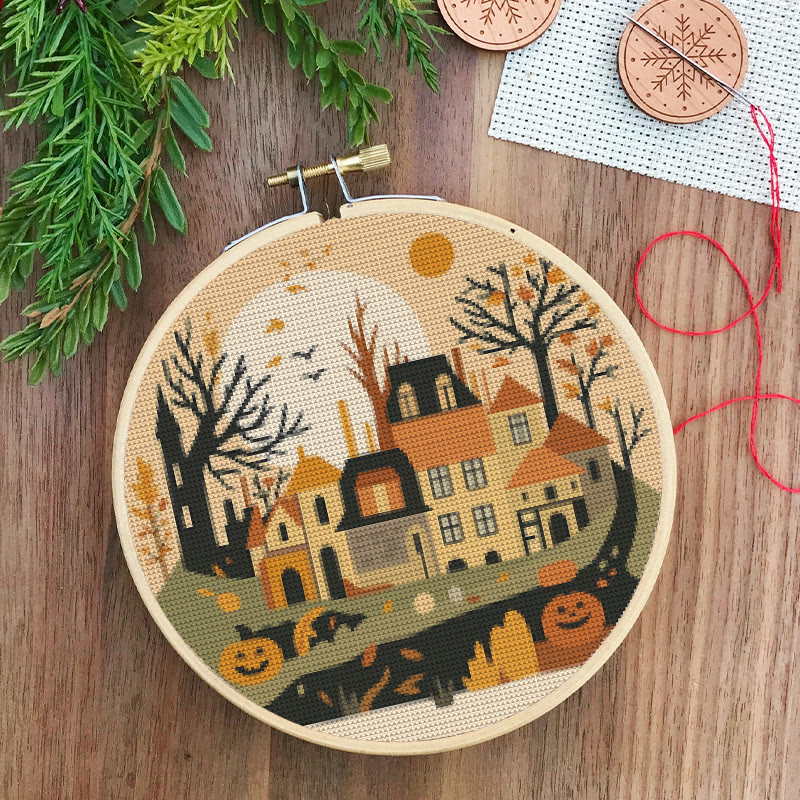  Cross Stitch Kit - Halloween Haunted House | Diy Holiday Ornament | Autumn Town Handicraft  - image 8