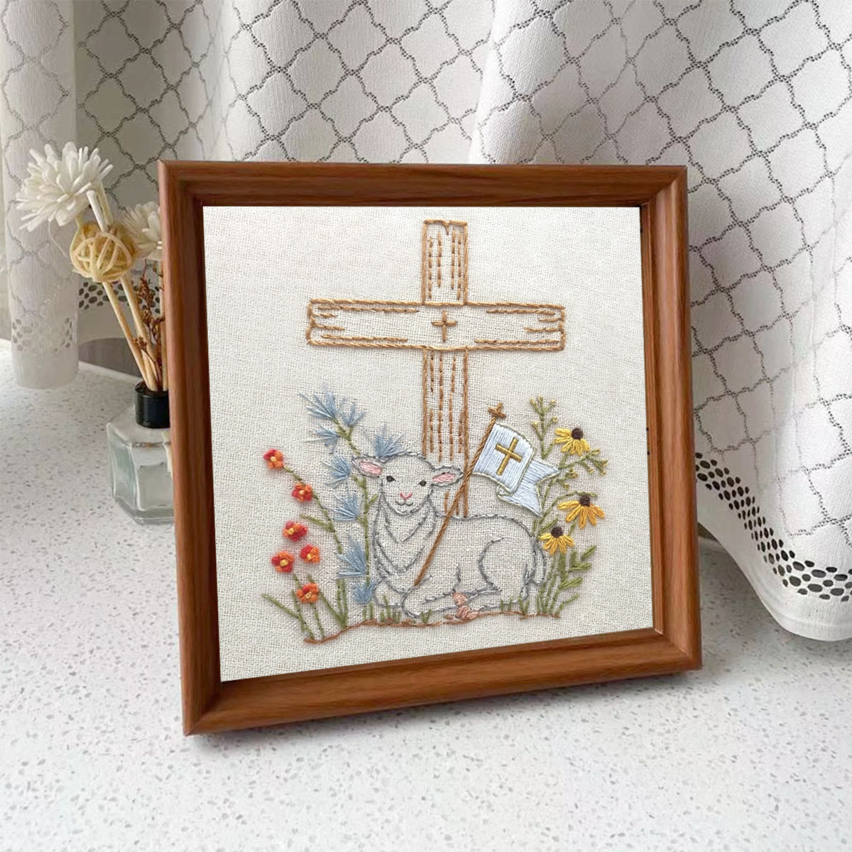 Rubbyoo Embroidery Kit - Cross And Lamb | Diy Stitching Art | Easter Handmade Craft  - Embroidery Kit Plus An Extra Frame - image 9