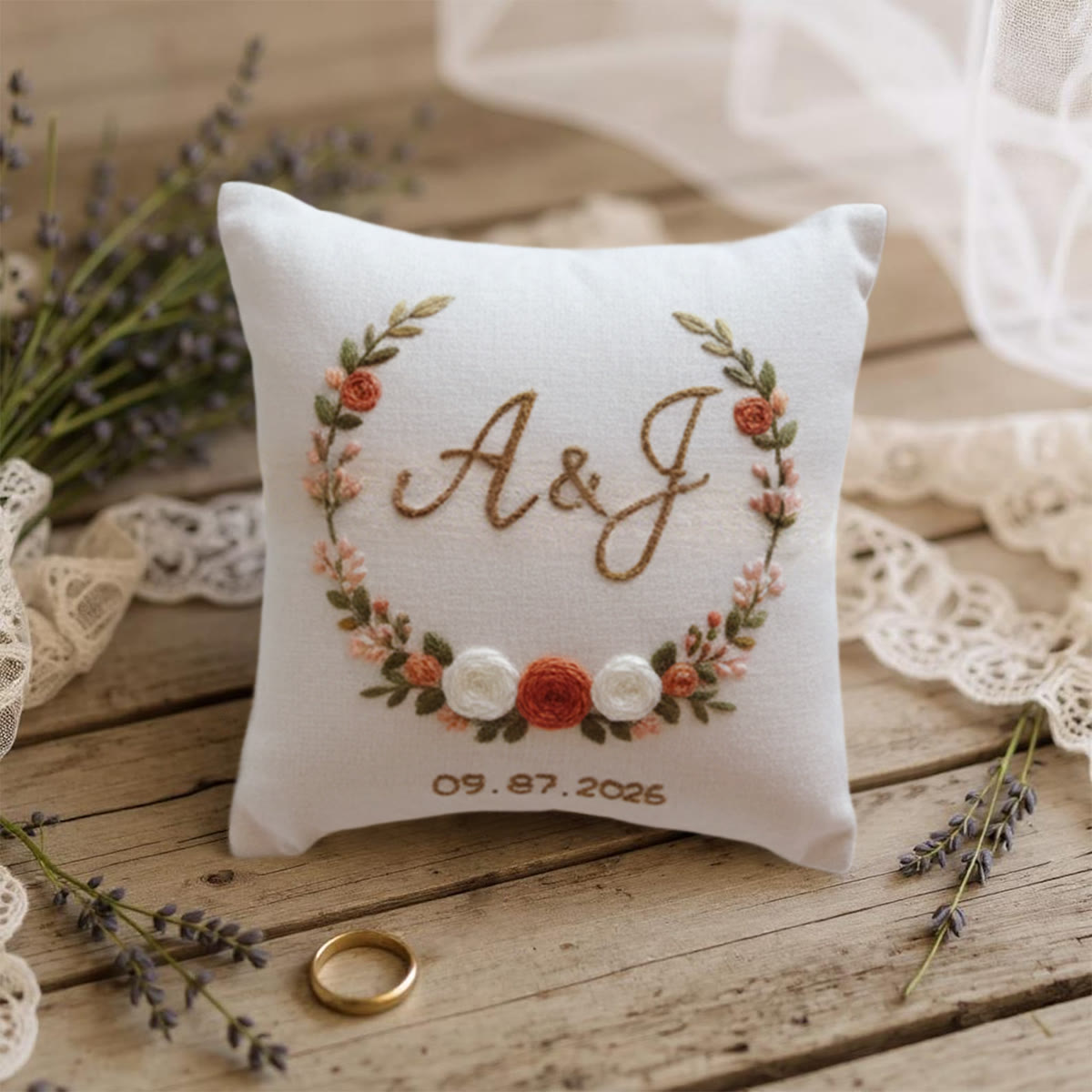 Rubbyoo Personalized Ring Bearer Pillow Embroidery Kit - Rose Wreath Monogram | Milestone Gatherings | Novice-friendly - image 10