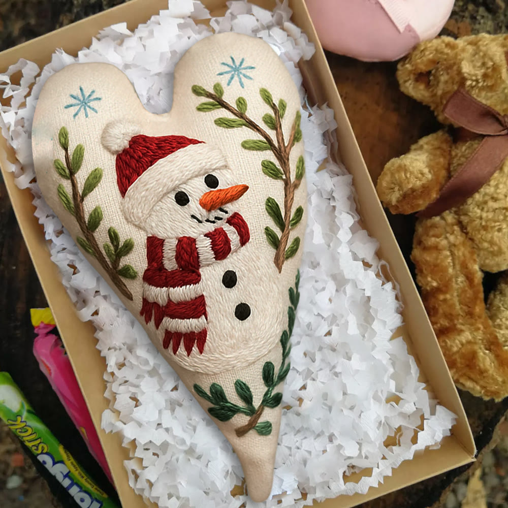 Rubbyoo Heart Embroidery Kit - Red-scarfed Snowman | Winter Decoration | Home Hanging Craft - image 6