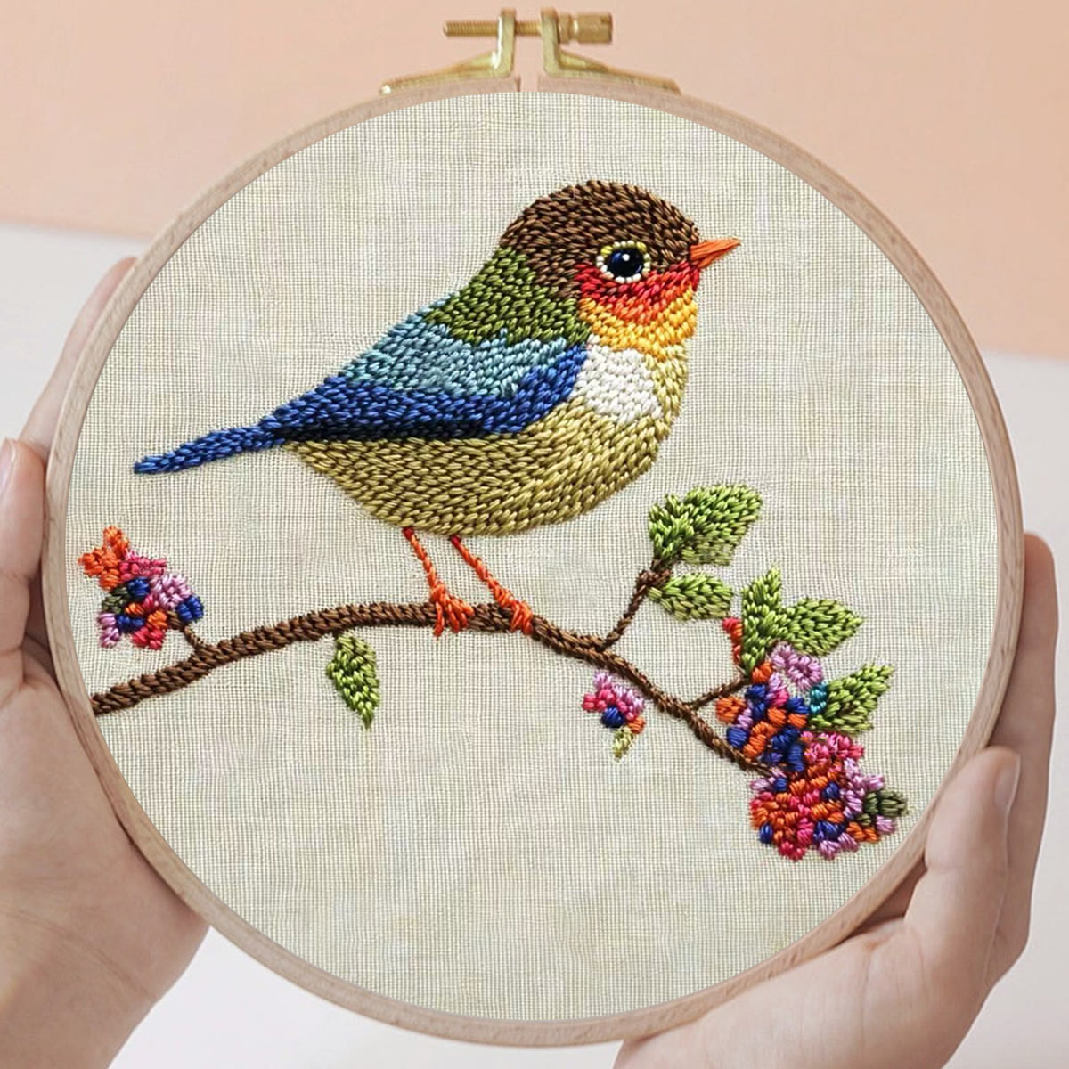 Rubbyoo Embroidery Kit - Vibrant Bird On Branch | Artistic Floral Needlework | Perfect For Embroidery Beginners - image 6
