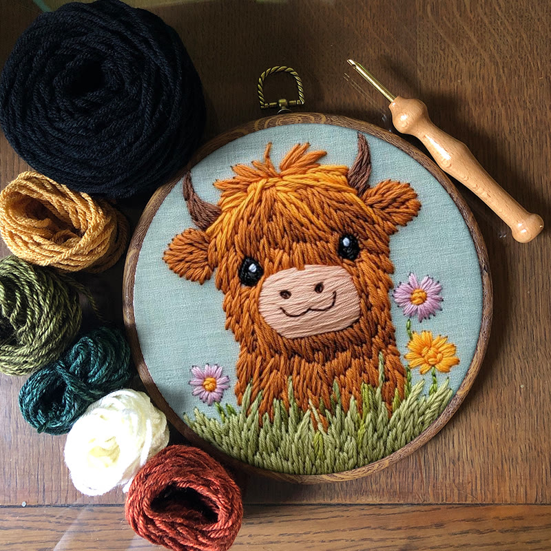 Floral Cow Punch Needle Kit - Adorable Animal Craft | Easy For Adults And Children - image 9