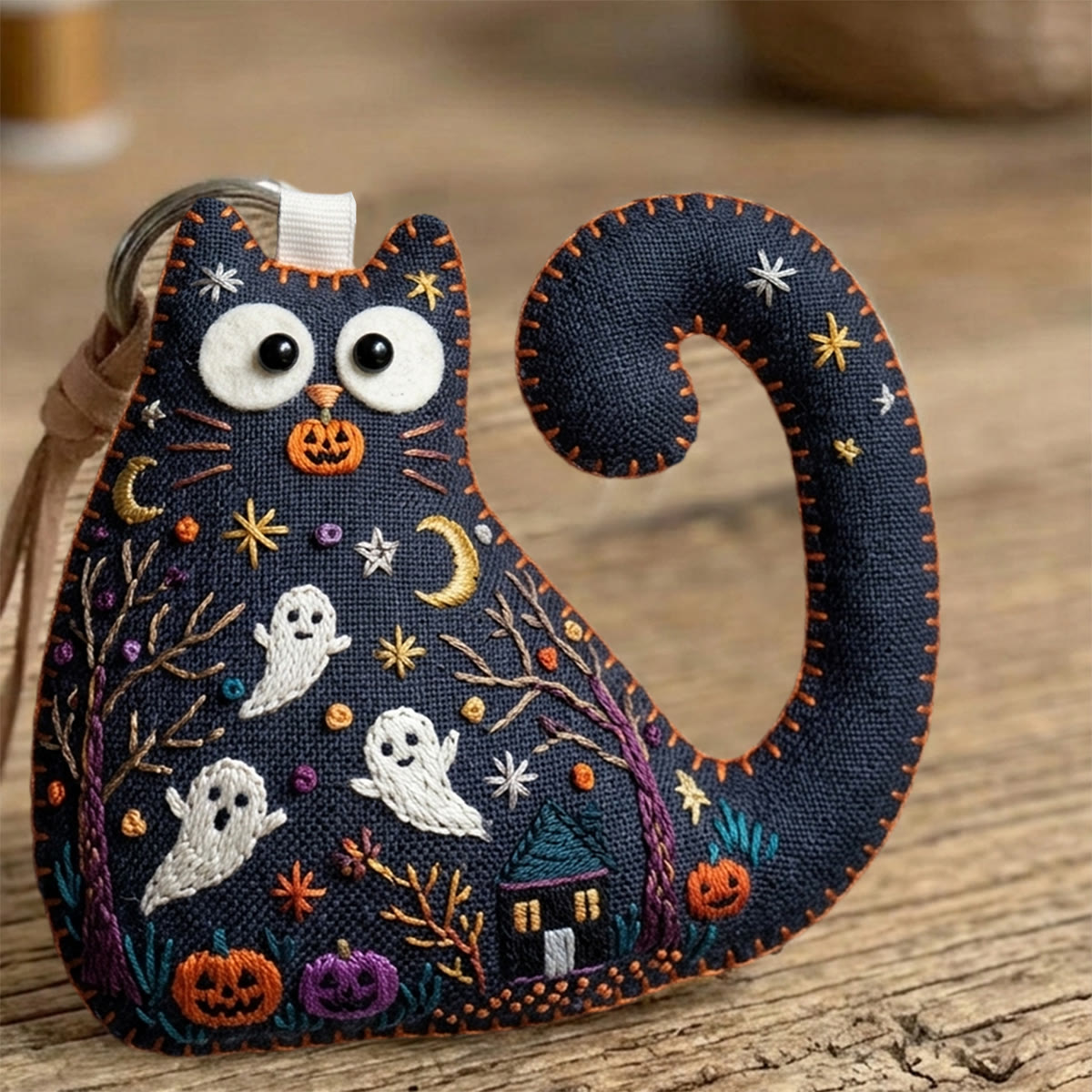 Rubbyoo Cat Embroidery Kit - Haunted Cottage | Whimsical Gothic Gift | Witchy Bag Charm - image 10