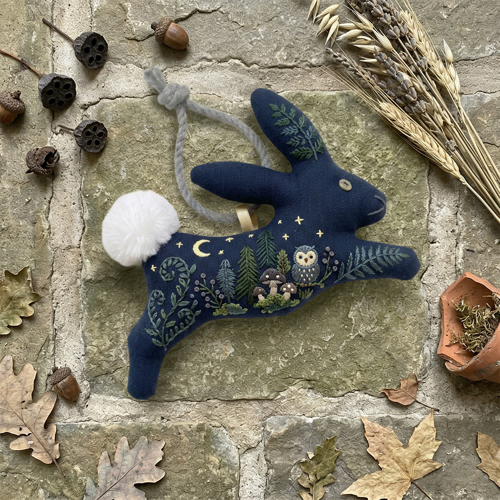 Rubbyoo Rabbit Embroidery Kit - Moon Owl And Pine | Simple Handwork | Unique Hanging Ornament - image 5