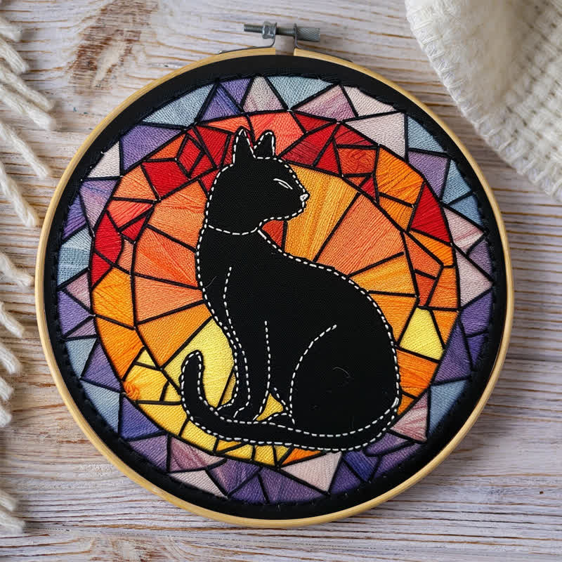 Rubbyoo Embroidery Kit - Black Cat Kitten Stained Glass - image 9