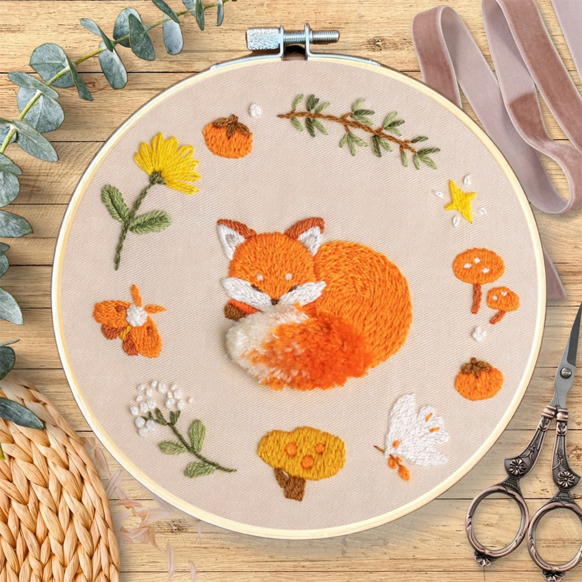 Rubbyoo Embroidery Kit - Sleeping Fox | Adorable Animal Handicraft | Diy Home Hanging Ornament - image 6