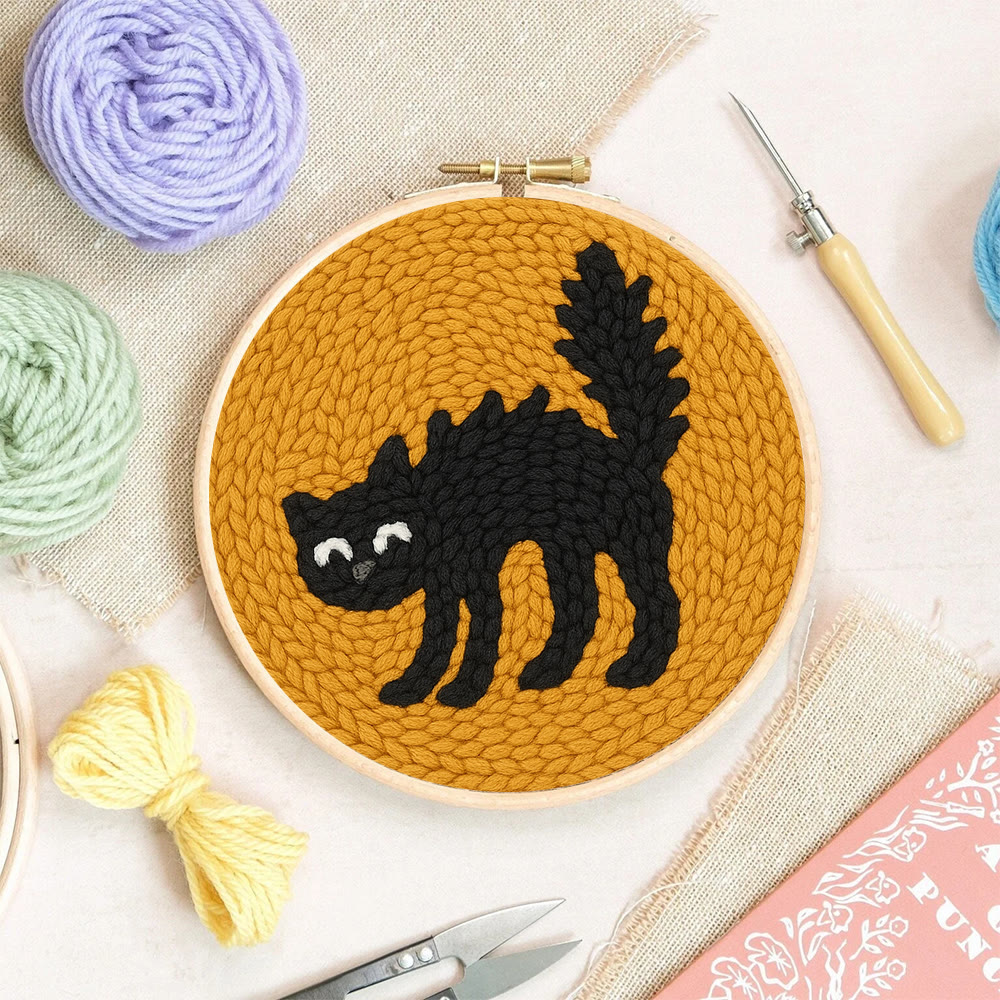Naughty Black Cat Punch Needle Kit - Adorable Animal Needlework | Easy Handmade Craft For Child  - image 6