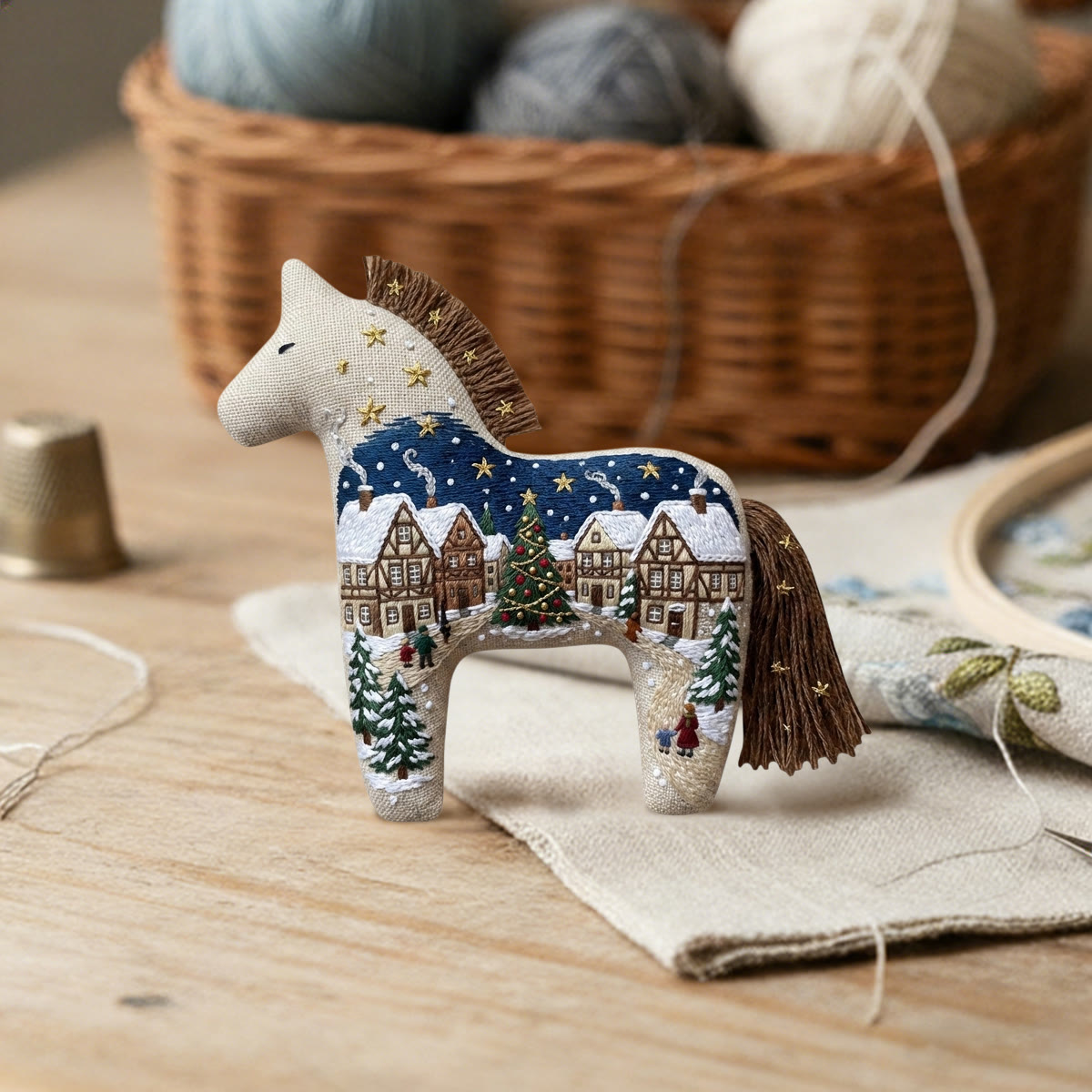 Rubbyoo Dala Horse Embroidery Kit - The Rustic Snowy Village | Festive Night Scene Craft For Christmas Decor | Winter Scene Diy Needlework For Beginners - image 3
