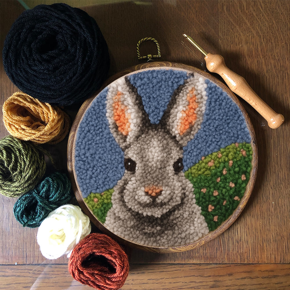 Lovely Grey Rabbit Punch Needle Kit - Diy Needlepoint For Beginner | Nice Handmade Craft - image 9
