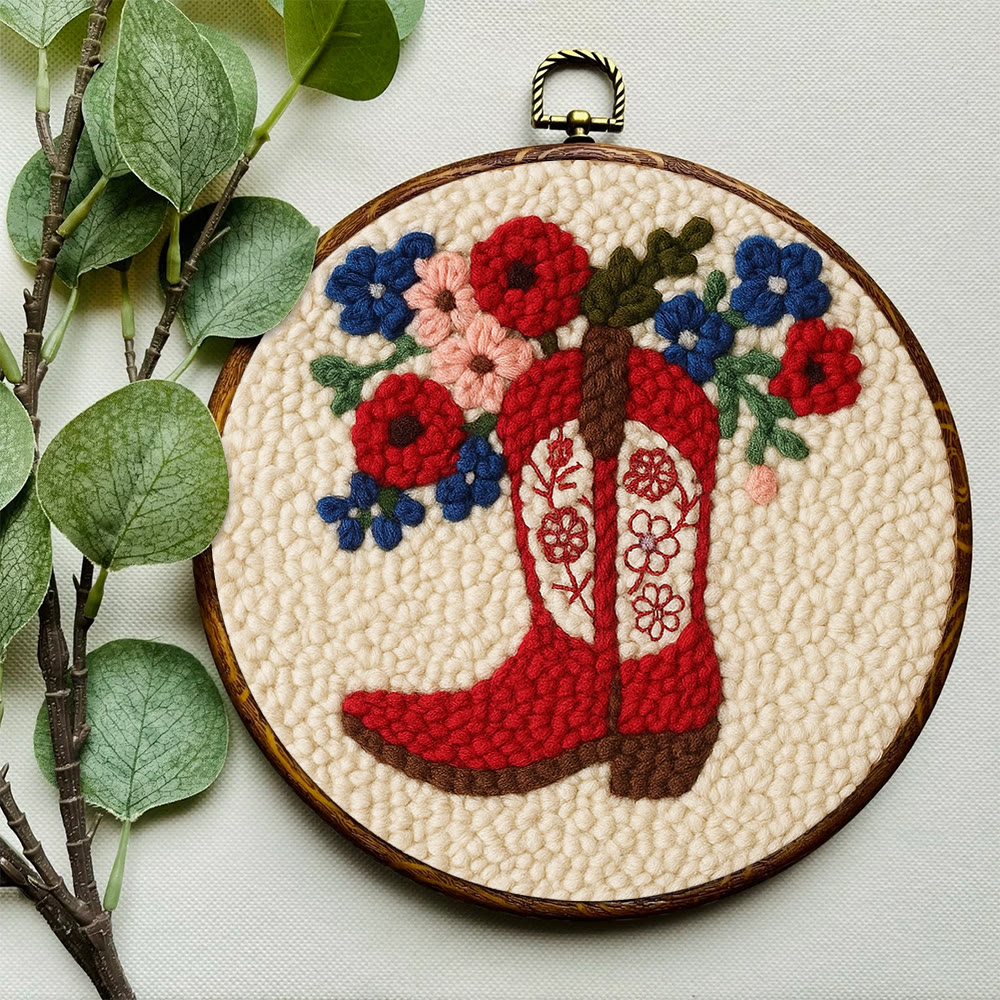 Floral Red Cowboy Boot Punch Needle Kit – Beginner Starter Handcraft | Room Decor Accent - image 7
