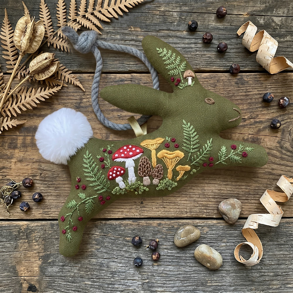 Rubbyoo Rabbit Embroidery Kit - Mushroom | Botanical Handmade Craft | Diy Rabbit Ornaments - image 4