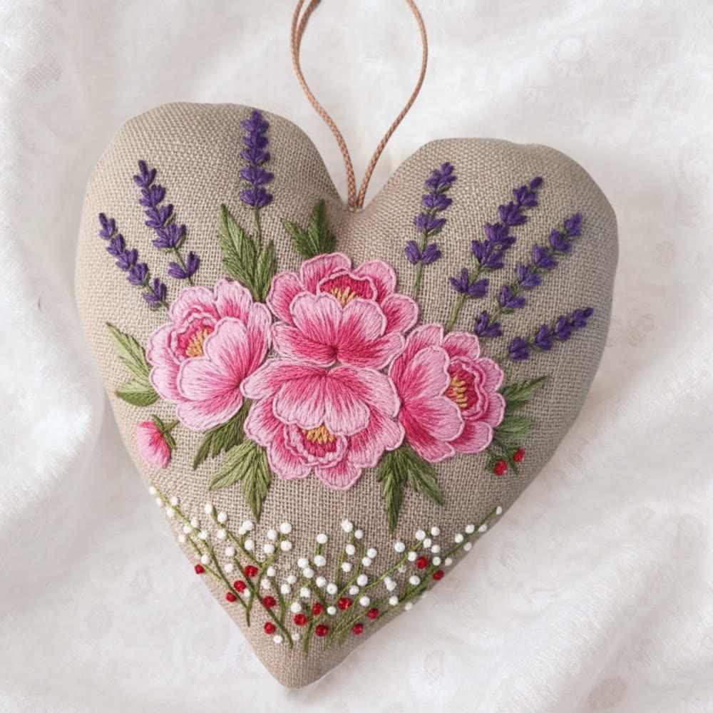 Rubbyoo Heart Embroidery Kit - Pink Peony With Lavender Accent | Exquisite Handmade Craft | Elegant Gifting Pick - image 4