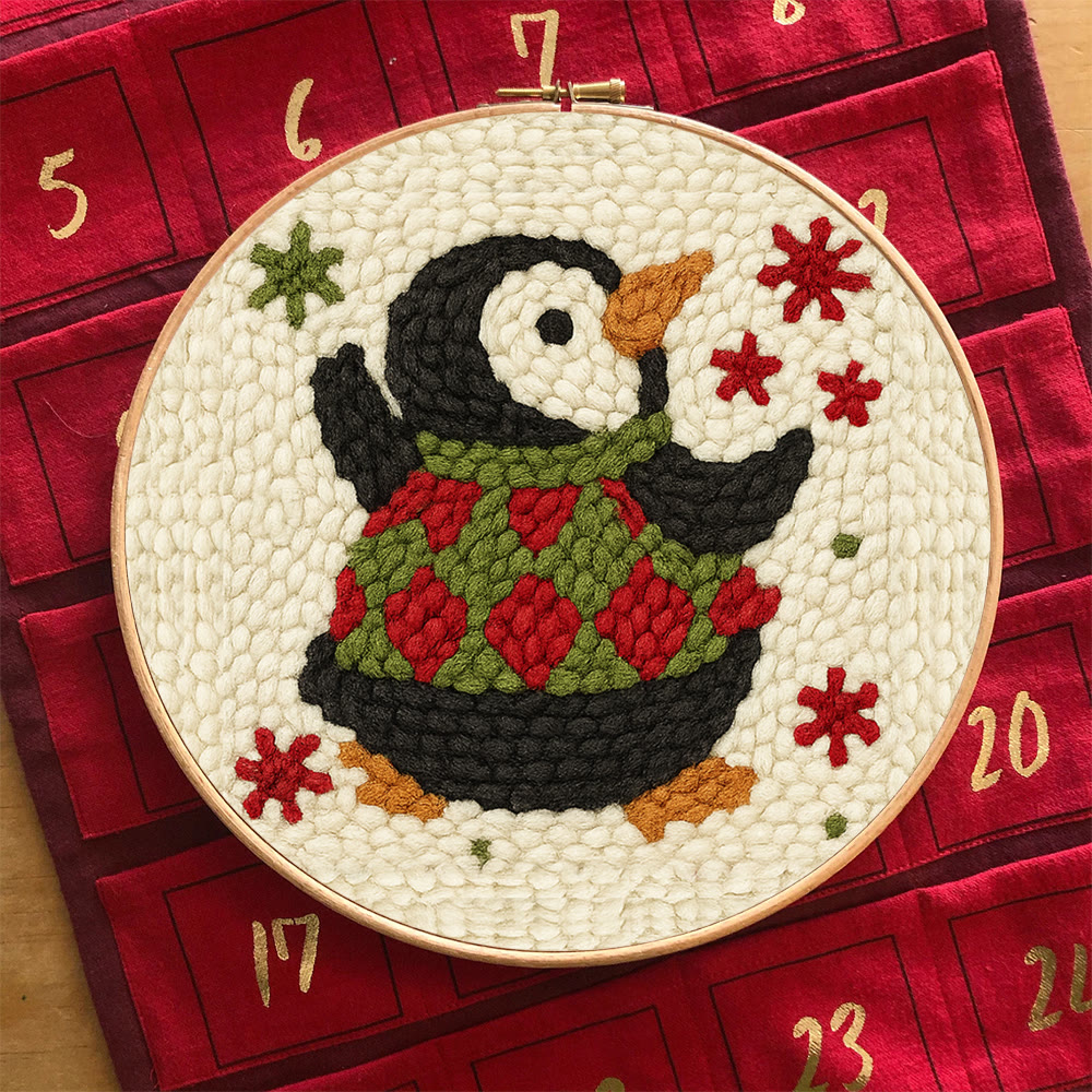 Happy Penguin Punch Needle Kit - Christmas Artwork Collection | Beginner Handmade Set - image 4