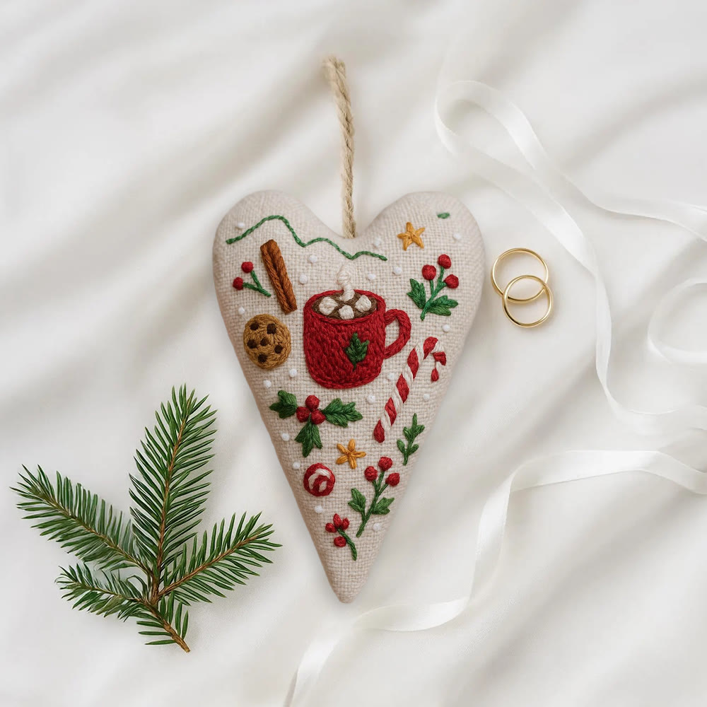 Rubbyoo Heart Embroidery Kit - Christmas Hot Cocoa | Festive Diy Craft | Warm Home Hanging - image 7