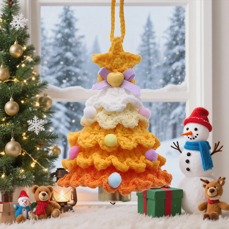 Rubbyoo Colorful Xmas Tree Hanging - Handmade Crochet Christmas Ornament | Festive Party Accent - Orange - image 3