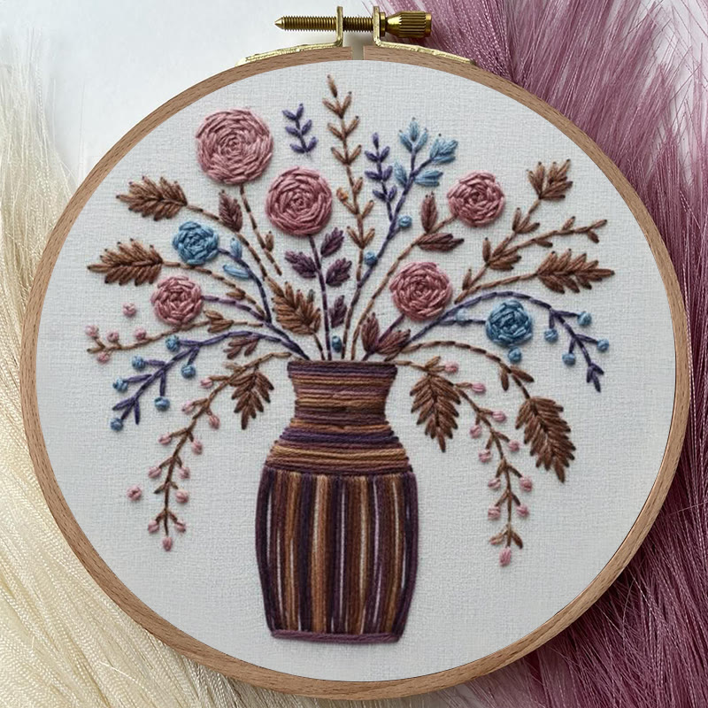 Rubbyoo Embroidery Kit - Striped Vase Dried Floral Bouquet | Elegant Diy | Timeless Home Statement - image 6