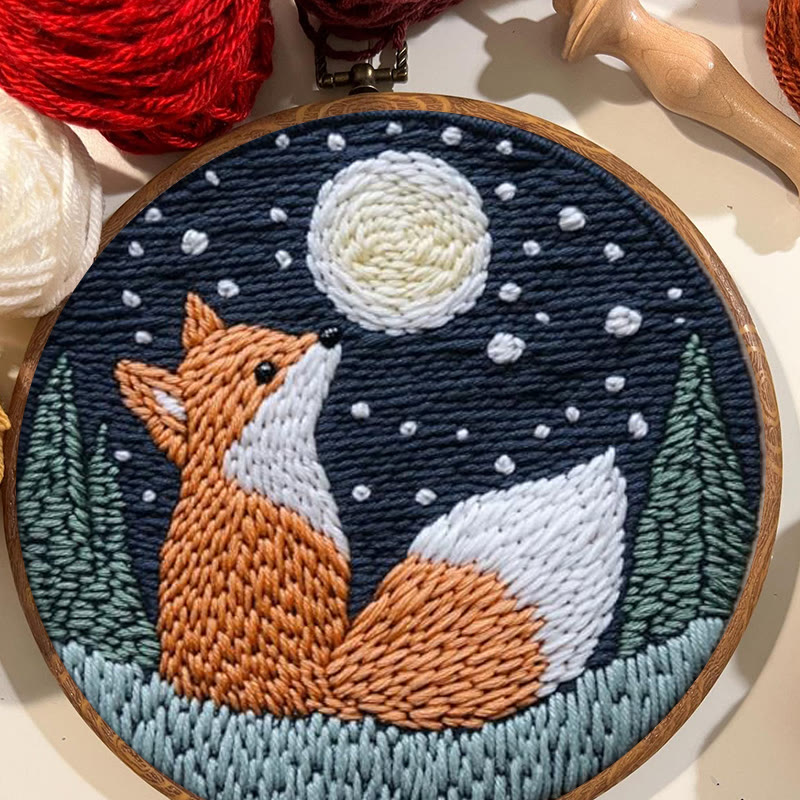 Fox In Night Punch Needle Kit - Diy Animal Handicraft | Nice Craft For Home Ornament  - image 4