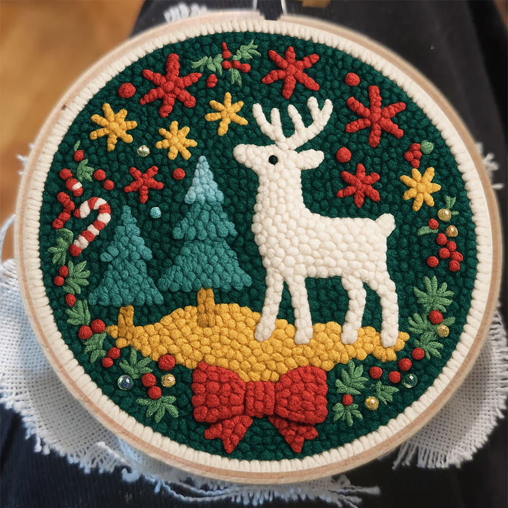 Jolly White Reindeer Christmas Punch Needle Kit – Exquisite Decor Piece | Ideal Gift For Her - image 7