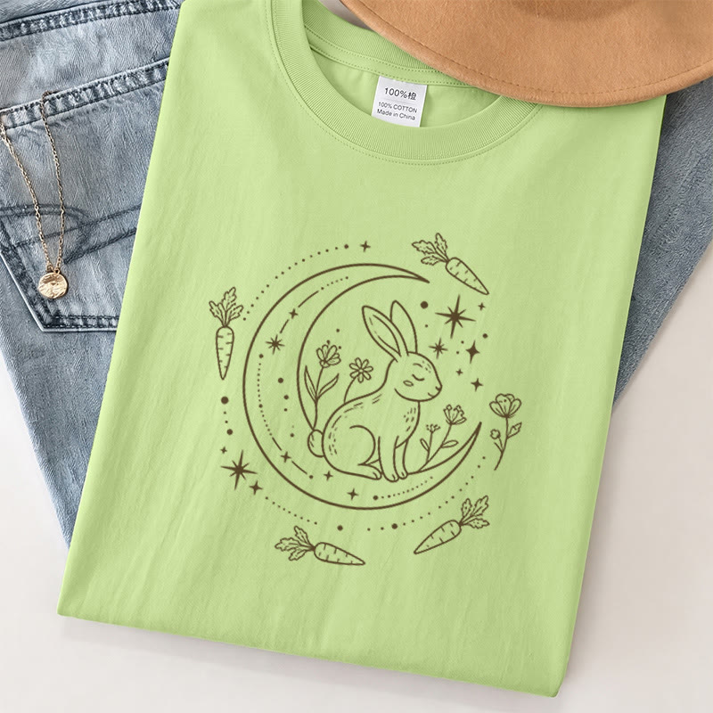 Rubbyoo Celestial Rabbit Graphic Tee  - Fairy-tale Inspired Bunny Pattern | Charming Colorful Crewneck Cloth - image 18