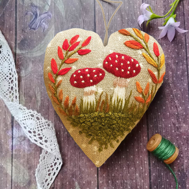 Rubbyoo Heart Embroidery Kit - Cute Mushrooms | Easy Botanical Craft | Diy Hanging Gift - image 3
