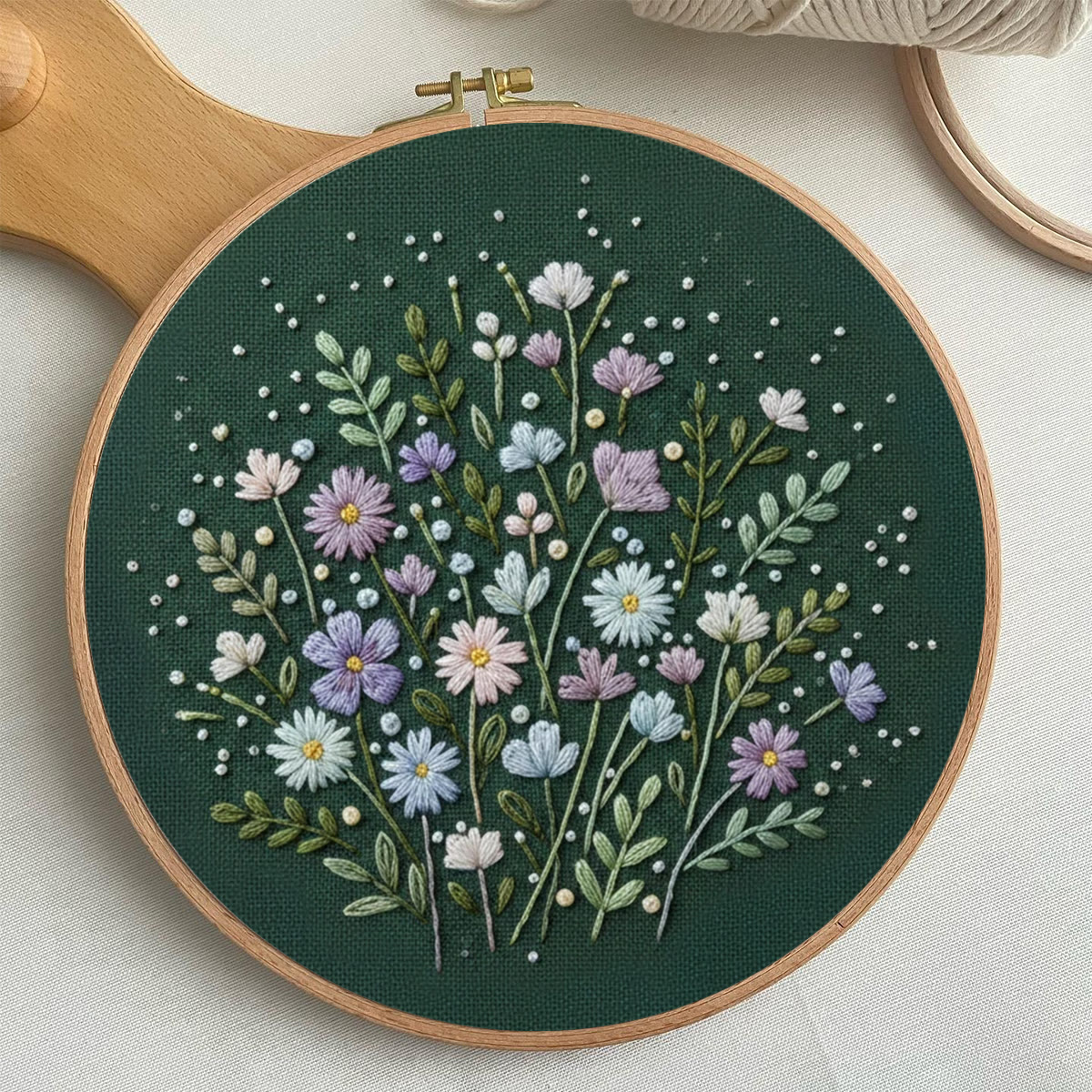 Rubbyoo Embroidery Kit - Dark-Background Soft Floral Cluster | Fresh Home Decor Hanger | Newbie-Friendly Hand Stitch - image 8