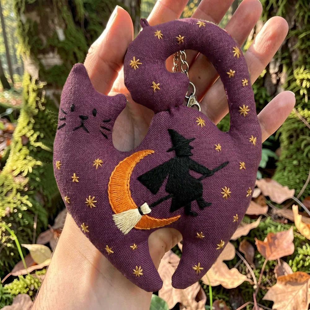 Rubbyoo Kitty Embroidery Kit - Pumpkin Witch | Gothic Handmade Cat-shaped Pendant | Halloween Present Choice - image 8