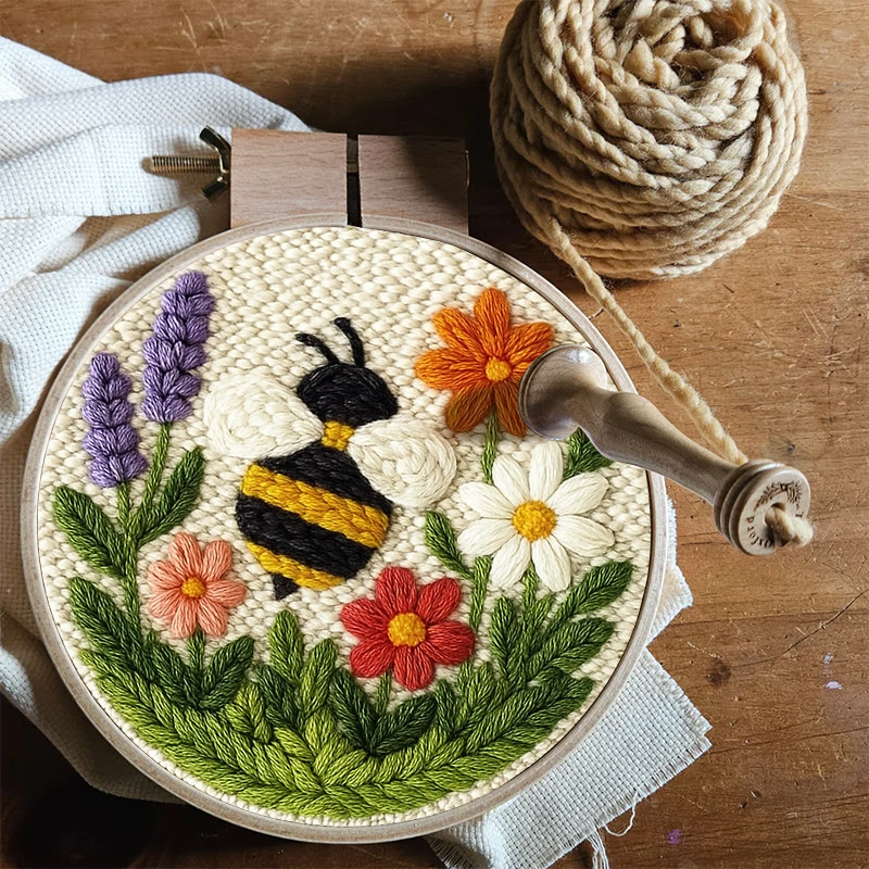 Bee With Flower Punch Needle Kit - Beautiful Decorative Art | Unique Handmade Coaster - image 4
