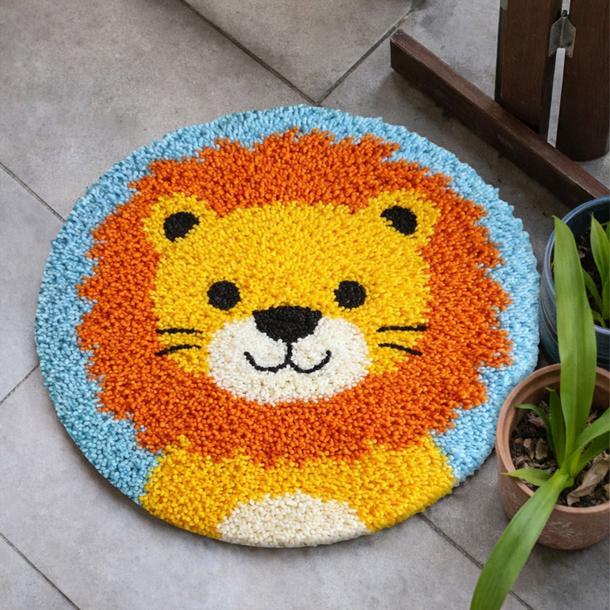Rubbyoo Latch Hook Rug Kit - Baby Lion | Diy Hook Art | Handmade Round Shape Carpet  - image 6