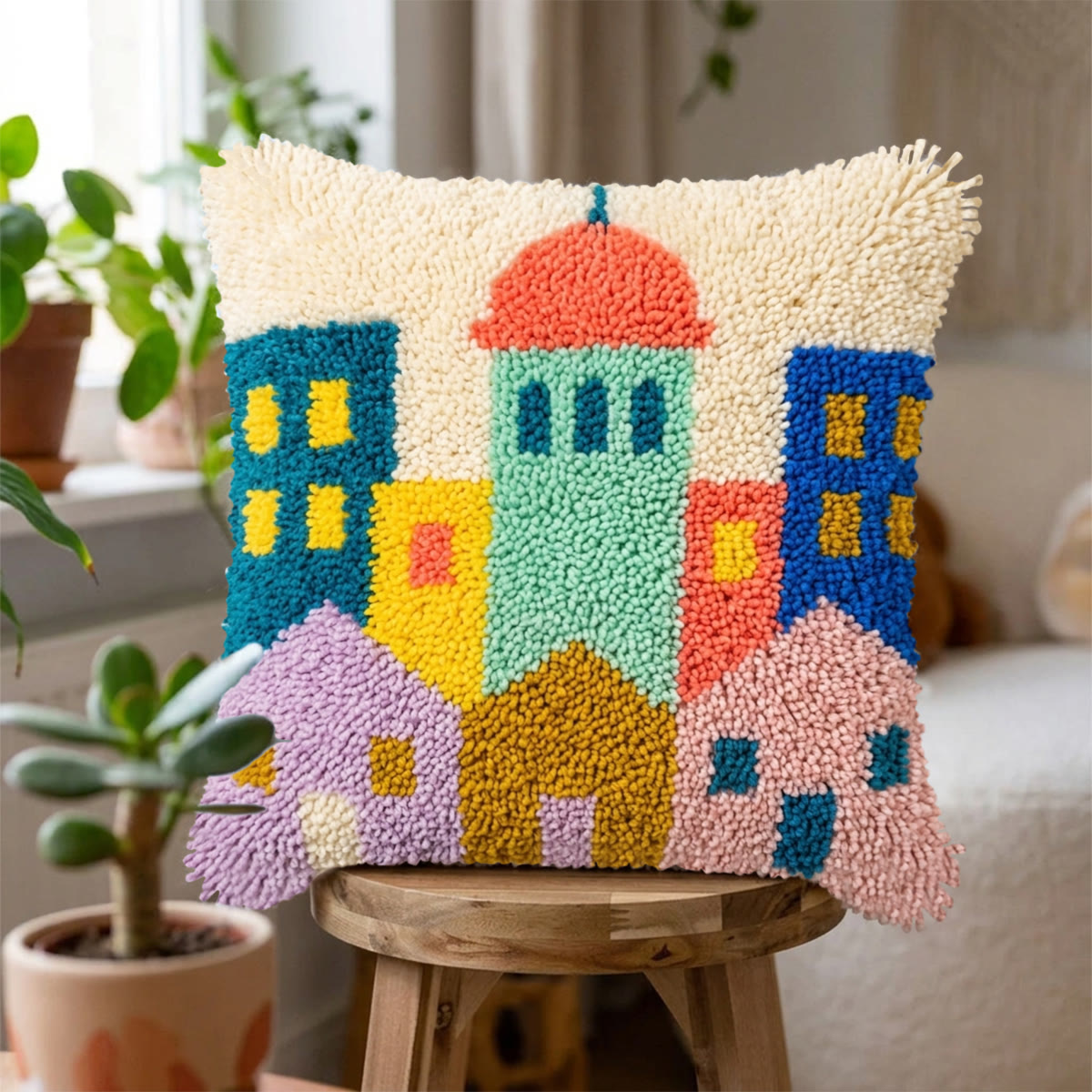 Rubbyoo Latch Hook Pillow Kit - Cityscape | Handmade Bedroom Accent | Soft Pillow Cover  - image 4