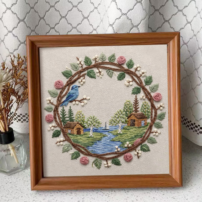 Rubbyoo Embroidery Kit - Cabin Lake |  Beginner Landscape Craft | Unique Handmade Gifts - Embroidery Kit Plus An Extra Frame - image 9