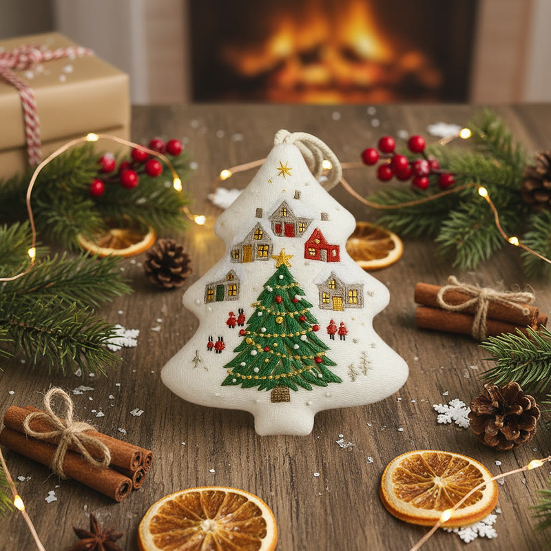 Rubbyoo Tree-shaped Embroidery Kit - Festive Town | Handmade Festive | Artisanal Xmas Accent - image 5