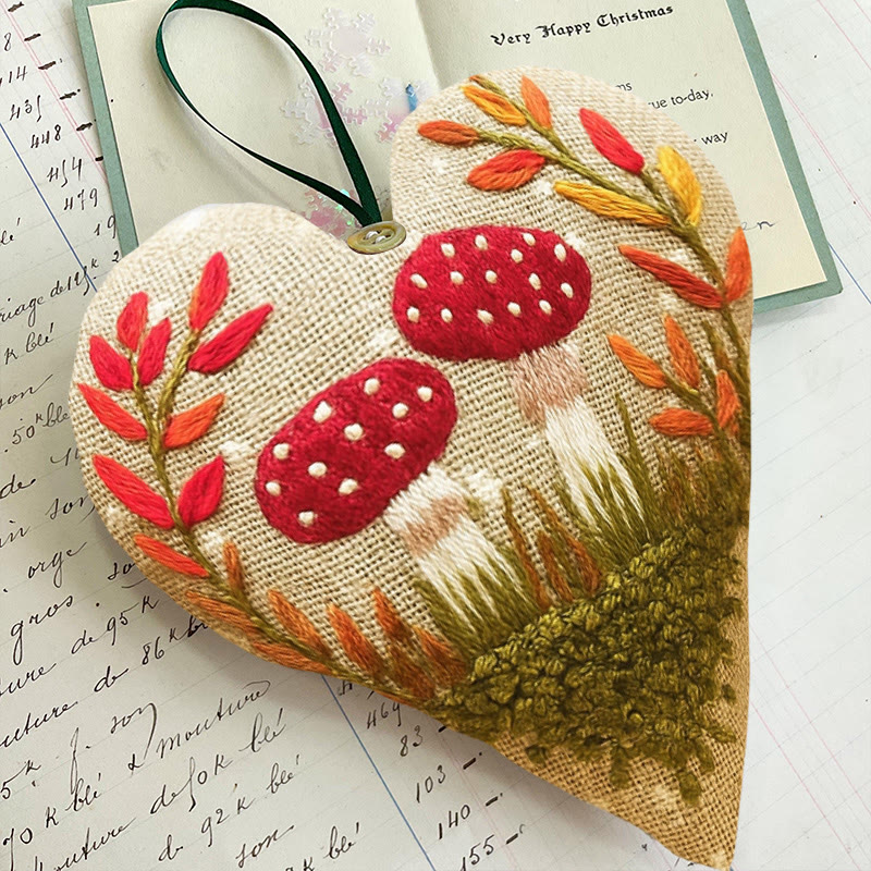 Rubbyoo Heart Embroidery Kit - Cute Mushrooms | Easy Botanical Craft | Diy Hanging Gift - image 6