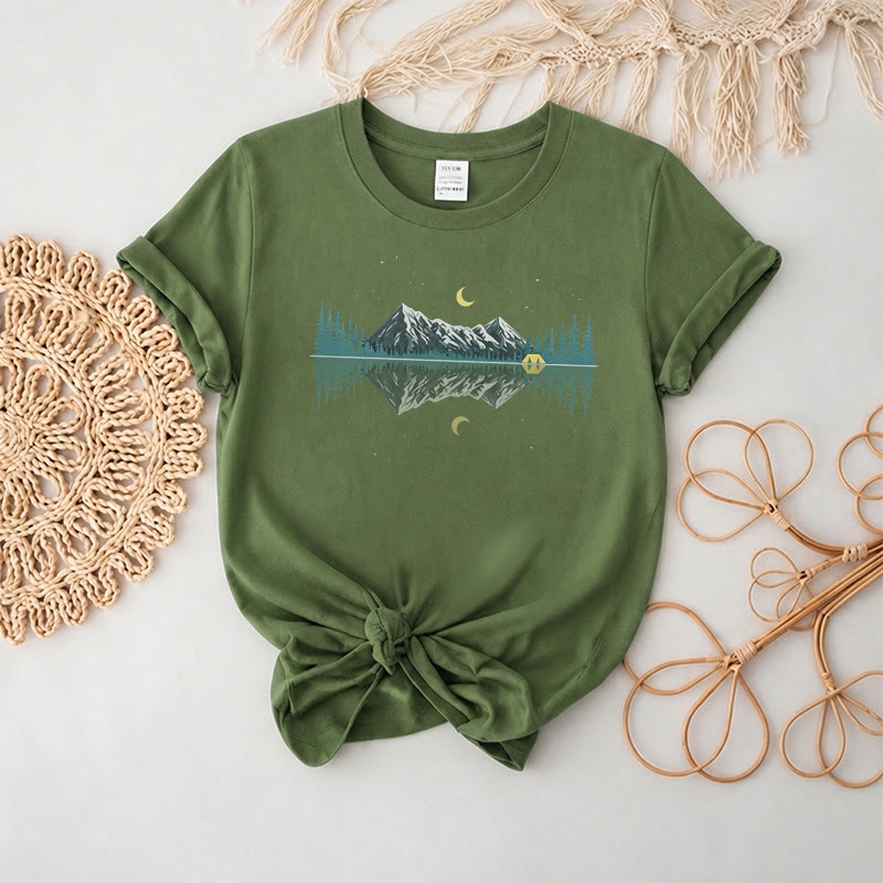 Rubbyoo Mountain & Moon Graphic Tee  - Unique Nature-inspired Gift For Friend | Soft Oversize Shirt For Hiking - Army Green - 2XL - image 9
