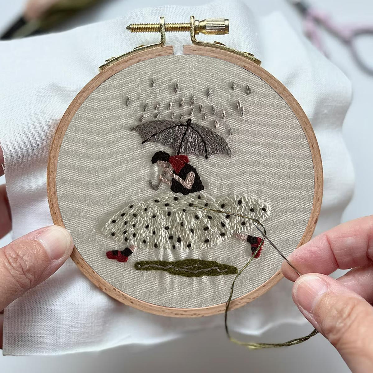 Rubbyoo Embroidery Kit- Shelter From The Rain | Cozy Crafts Diy Kit For Women - image 4