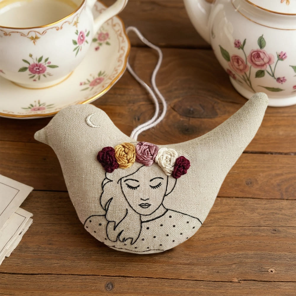 Rubbyoo Bird-shaped Embroidery Kit - Women With Flower | Soft Bird Toy | Unique Craft For Mom - image 2