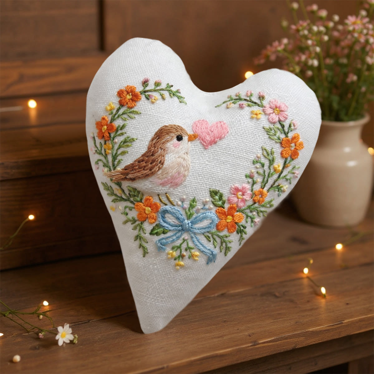 Rubbyoo Heart Embroidery Kit - Bird Pink Heart Floral Wreath | Lovely Gifting Option | Easy-to-make Diy Embroidery - image 6